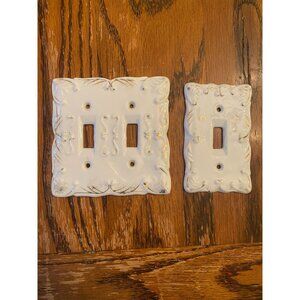 Antique Porcelain Light Switch Covers White and Gold SIngle and Double